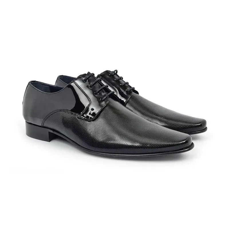 Zapatos Derby Hombre Piel Charol Suela De Cuero 9396 Negro, de Latino