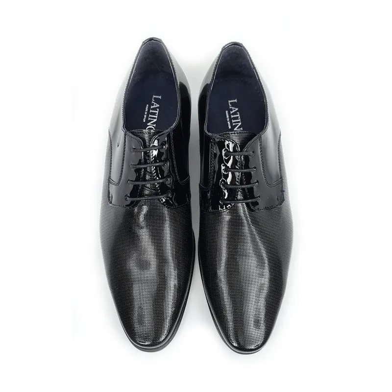 Zapatos Derby Hombre Piel Charol Suela De Cuero 9396 Negro, de Latino