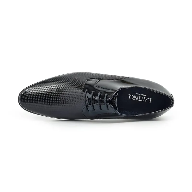 Zapatos Derby Hombre Piel Charol Suela De Cuero 9396 Negro, de Latino