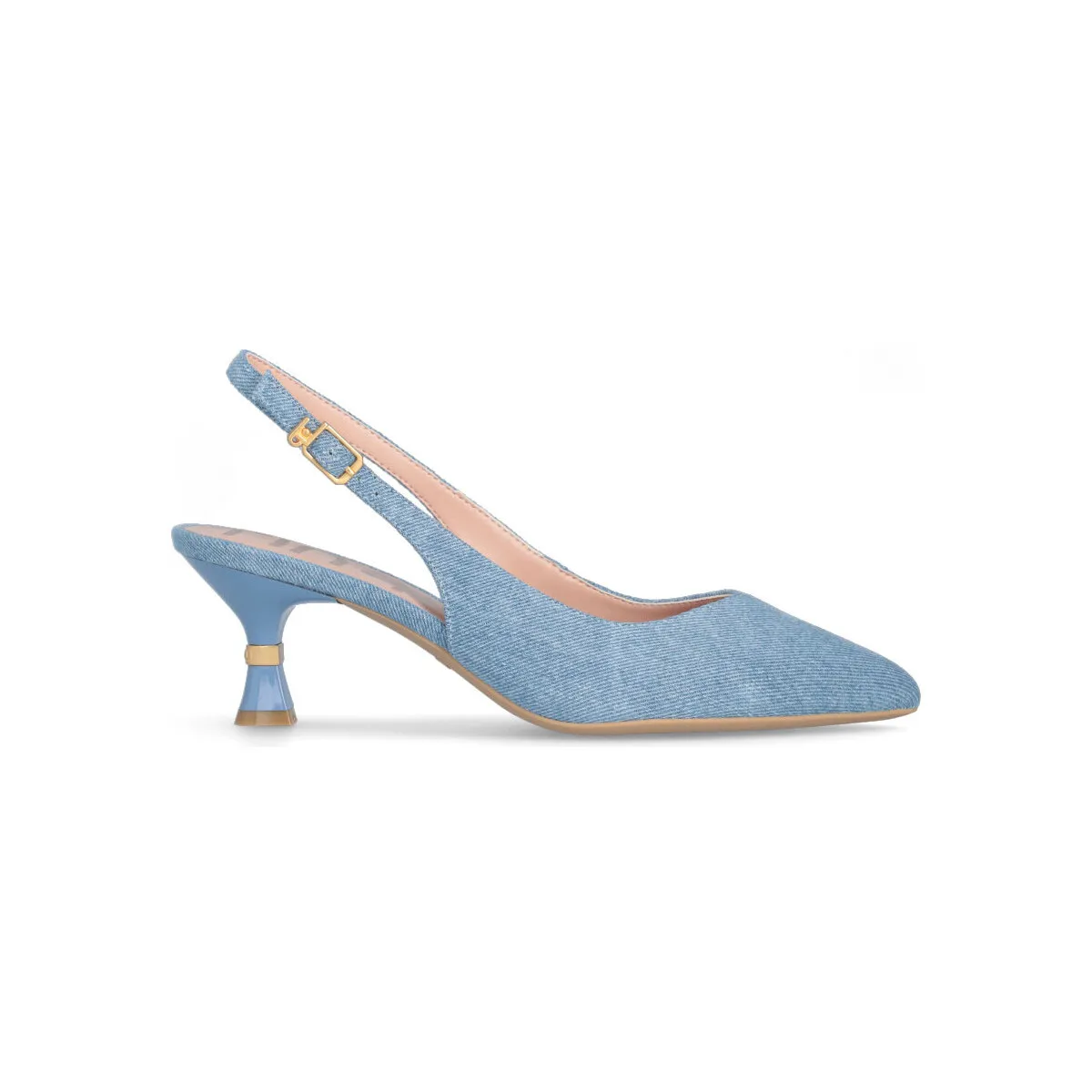 Zapatos destalonados denim de tacón bajo
