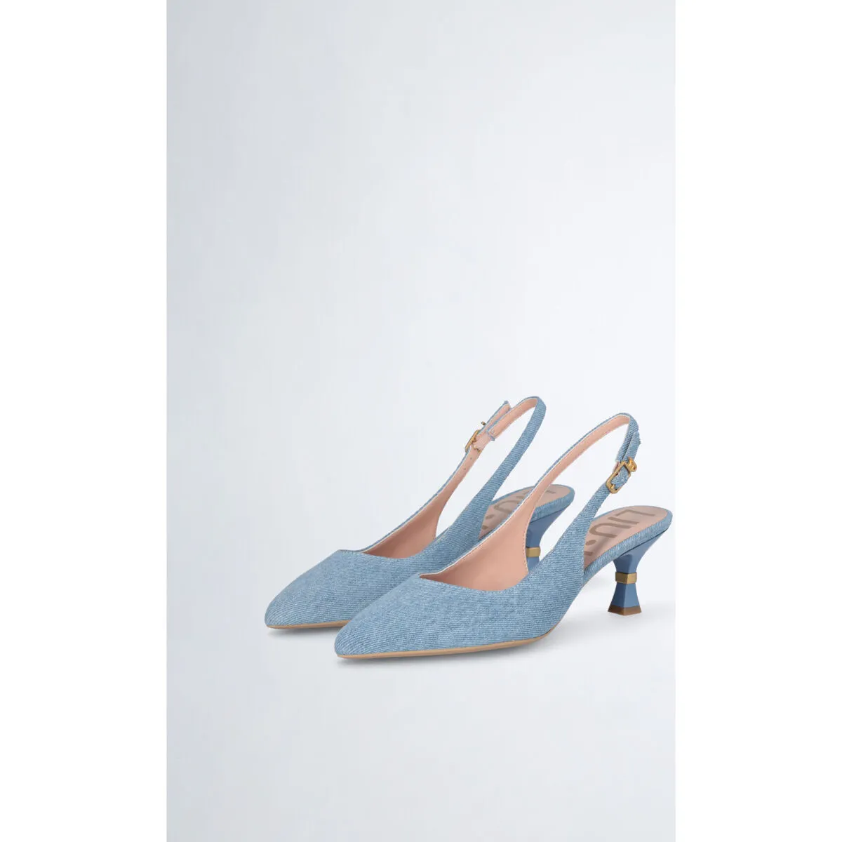 Zapatos destalonados denim de tacón bajo