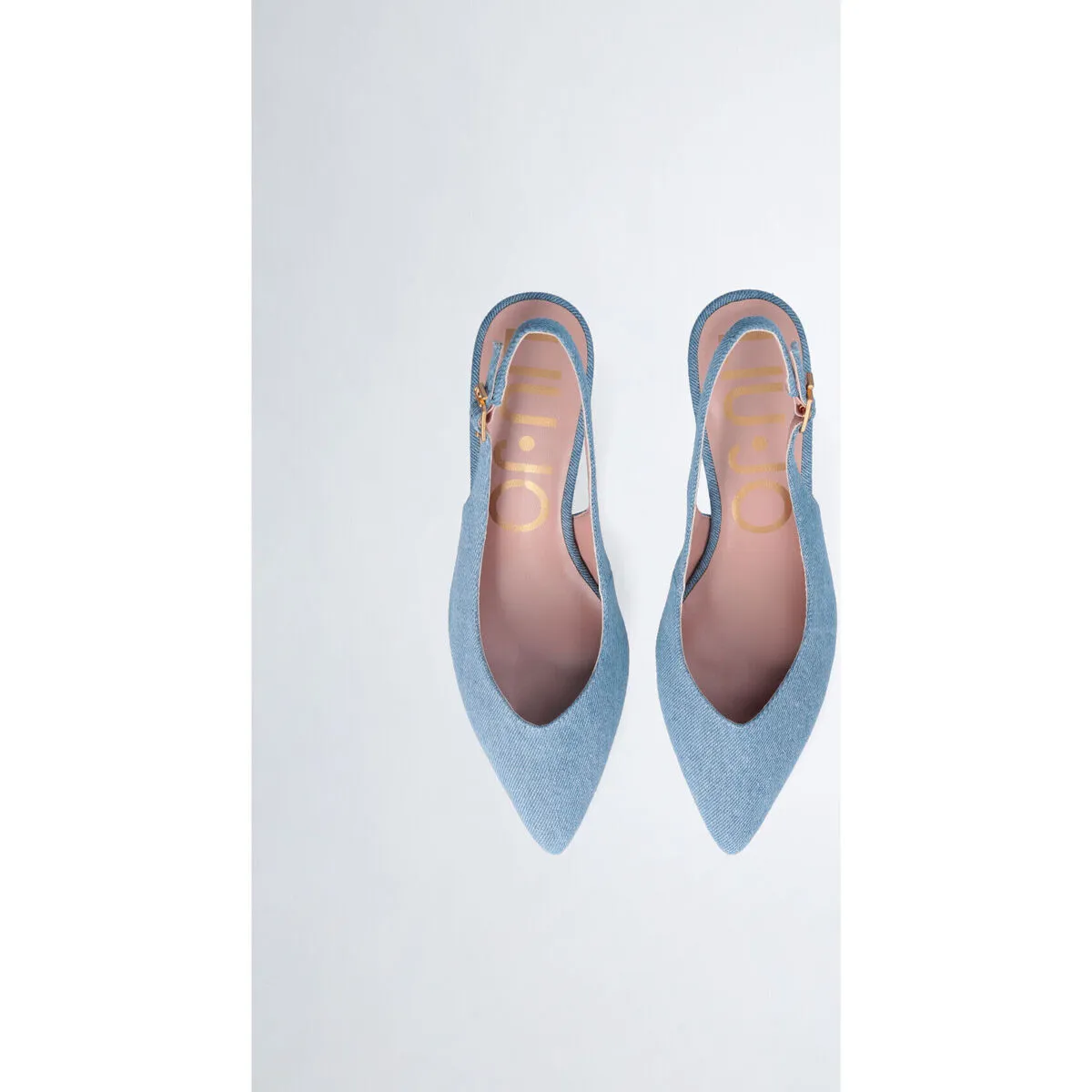 Zapatos destalonados denim de tacón bajo