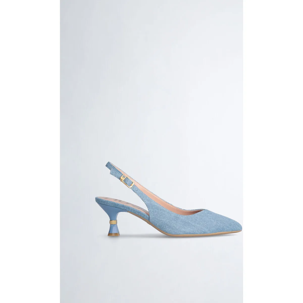 Zapatos destalonados denim de tacón bajo