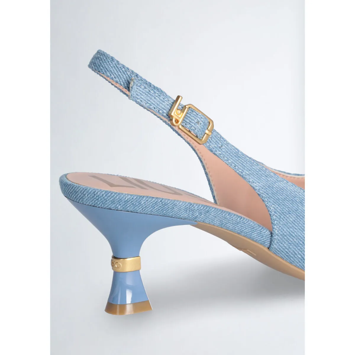 Zapatos destalonados denim de tacón bajo