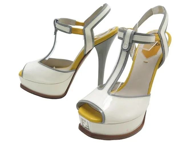 zapatos fendi 3X4705 SANDALIAS ZAPATOS PLATAFORMA 36 los zapatos de cuero Blanco 