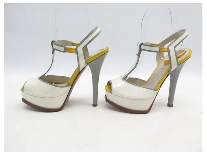 zapatos fendi 3X4705 SANDALIAS ZAPATOS PLATAFORMA 36 los zapatos de cuero Blanco 
