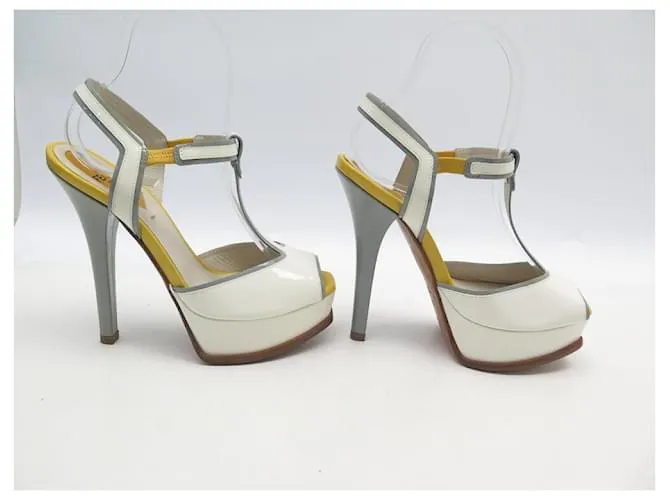 zapatos fendi 3X4705 SANDALIAS ZAPATOS PLATAFORMA 36 los zapatos de cuero Blanco 