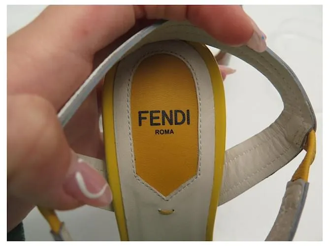 zapatos fendi 3X4705 SANDALIAS ZAPATOS PLATAFORMA 36 los zapatos de cuero Blanco 