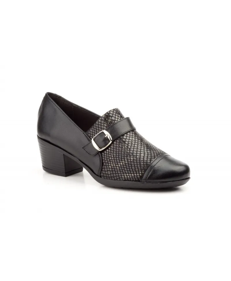 Zapatos Mujer Piel Negro Lycra Serpiente Tacón