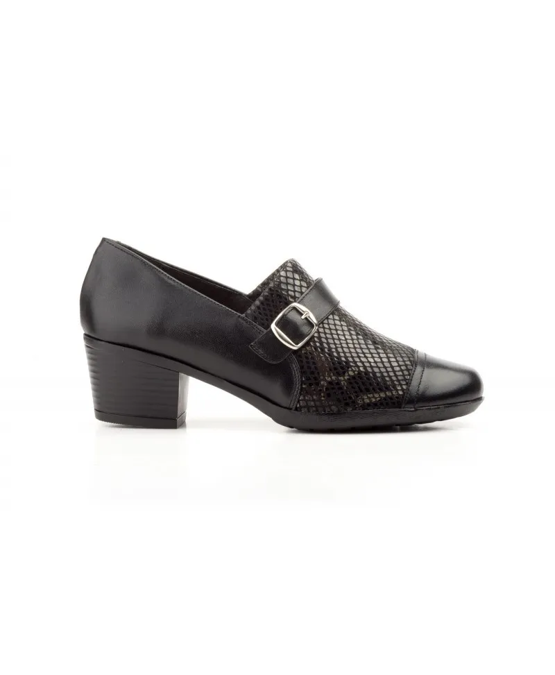 Zapatos Mujer Piel Negro Lycra Serpiente Tacón