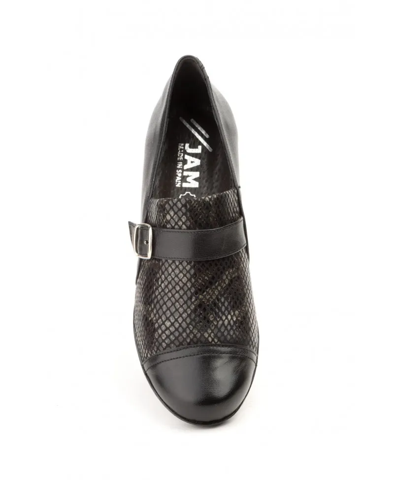 Zapatos Mujer Piel Negro Lycra Serpiente Tacón